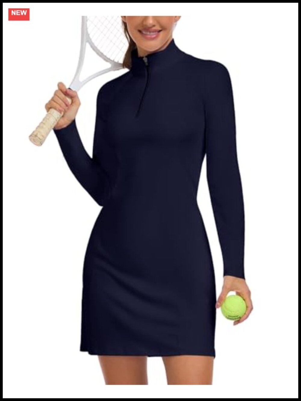 Women's Tennis Dress with Built-In Shorts Long Sleeve Zip Front UPF 50+